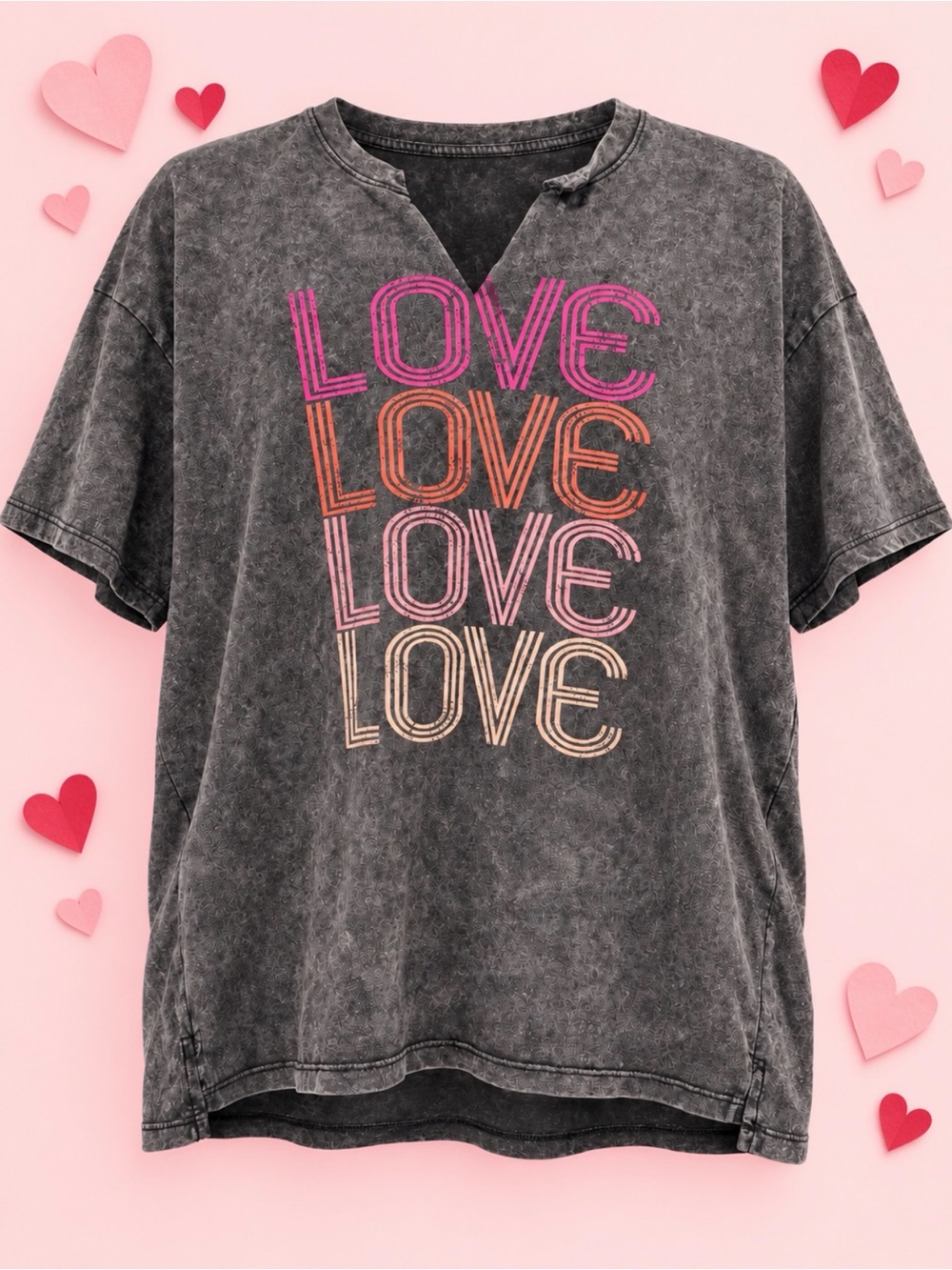 Maurices Washed Black Short Sleeve Tee with Stacked LOVE Graphic